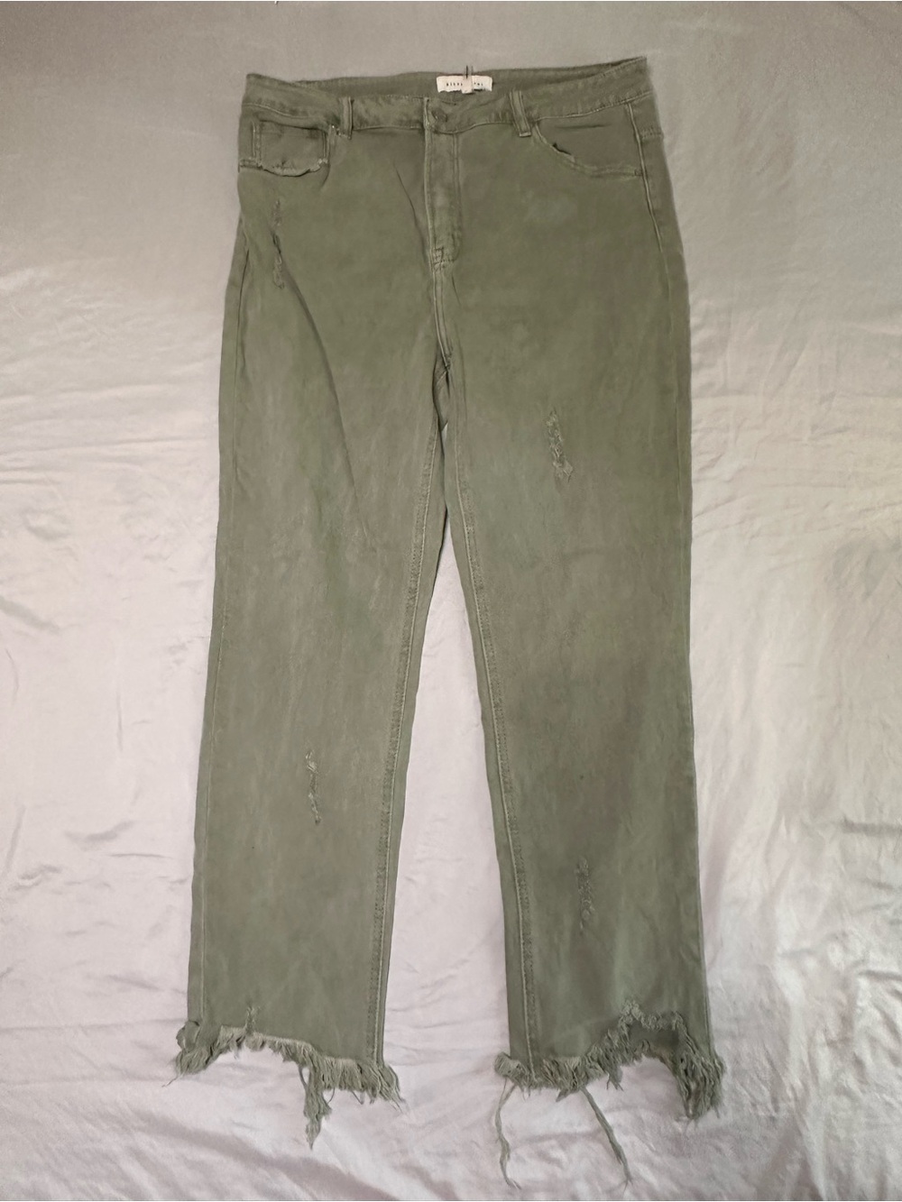 Olive Green Frayed Hem Women's Jeans